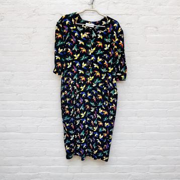 Vintage Jurk Maat L Zwart Bloemenprint Midi Rosa Ronstedt beschikbaar voor biedingen