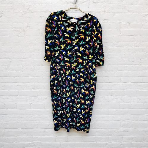 Vintage Jurk Maat L Zwart Bloemenprint Midi Rosa Ronstedt, Kleding | Dames, Jurken, Zo goed als nieuw, Maat 42/44 (L), Zwart, Onder de knie