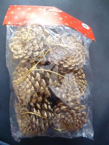 6 Dennenappels met ophangdraadjes in zakje beschikbaar voor biedingen