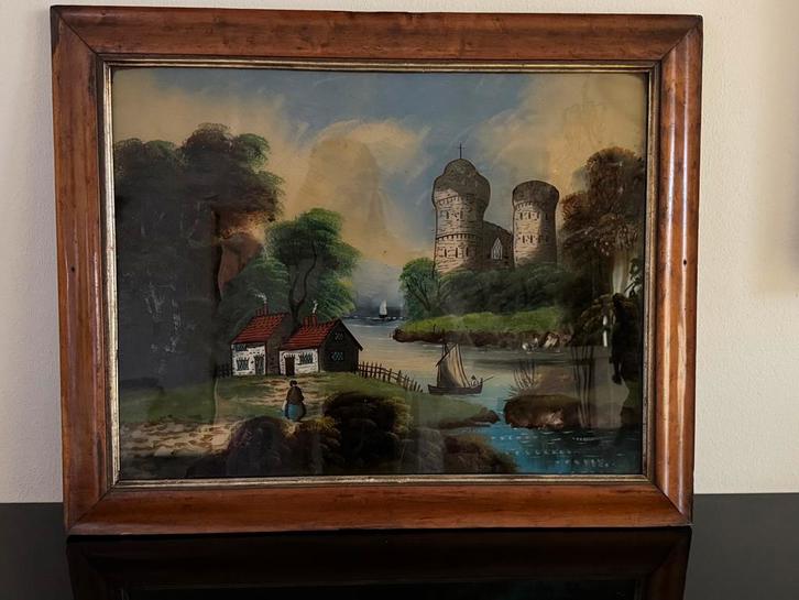 3 originele achter glas schilderijen 18e eeuw, Antiek en Kunst, Kunst | Schilderijen | Klassiek, Ophalen