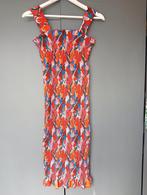 Lange rondom gesmockte jurk mt S rood/blauw, Ophalen of Verzenden, Maat 36 (S), Onbekend, Zo goed als nieuw
