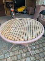 Houten tuintafel met wicker onderstel, Ophalen, Gebruikt, Rond, Hout
