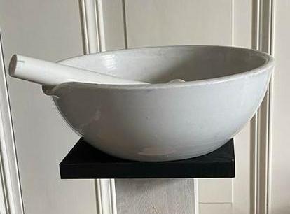 Zeer grote Antieke Apothekers Vijzel met Stamper - Rond 1900, Antiek en Kunst, Antiek | Keramiek en Aardewerk, Ophalen