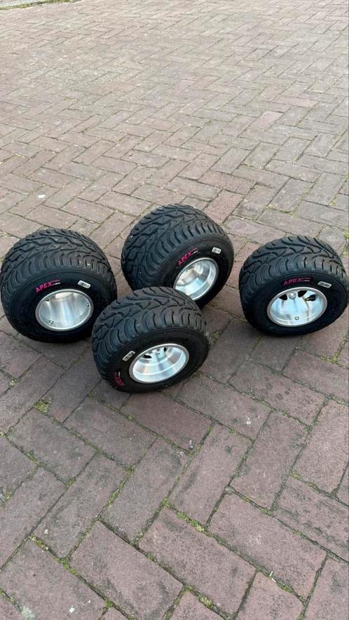 NIEUW: set aluminium velgen + Apex regenbanden, Sport en Fitness, Karting, Nieuw, Onderdelen Kart, Ophalen