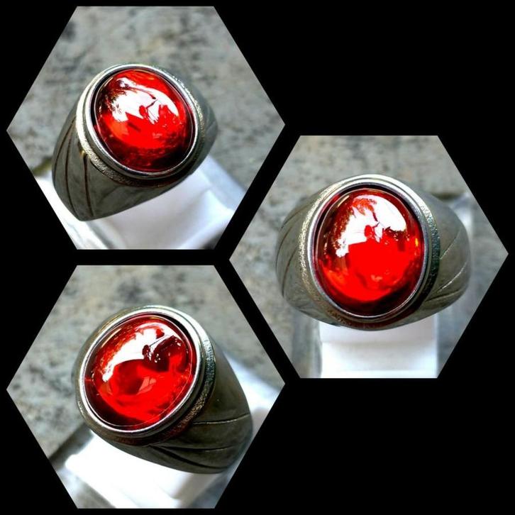 Ring met rode Padparadsja-kristal edelsteen CAR49, Sieraden, Tassen en Uiterlijk, Ringen, Nieuw, Heer, 19 tot 20, Rood, Overige materialen