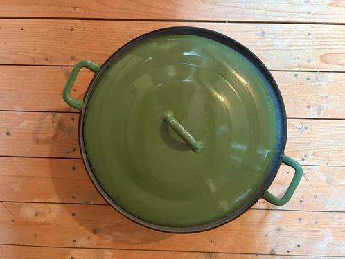 Prachtige grote groene emaiile braadpan, Antiek en Kunst, Antiek | Emaille, Ophalen