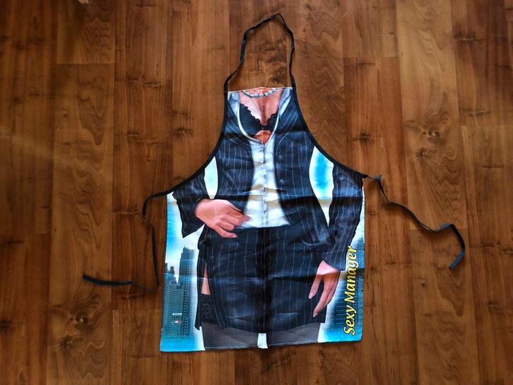 Grappig keukenschort met tekst ‘Sexy manager’. Nieuw!, Huis en Inrichting, Keuken | Textiel, Nieuw, Ophalen of Verzenden