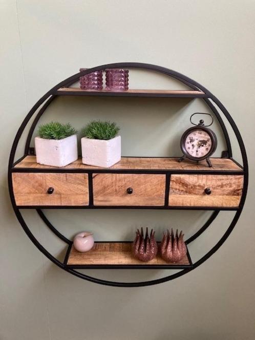 Wandrek met 3 lades mangohout 80 cm., Huis en Inrichting, Woonaccessoires | Wanddecoraties, Nieuw, Ophalen of Verzenden