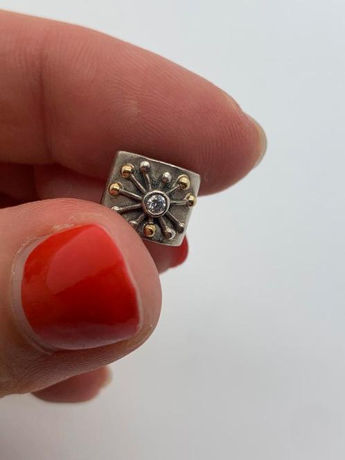 X636 Pandora goud op zilver bedel stralend, Sieraden, Tassen en Uiterlijk, Bedels, Pandora, Zilver, 1 bedel, Met strass, Ophalen of Verzenden