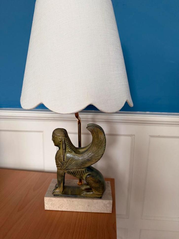 Le Dauphin Sfinx Tafellamp Keramiek Travertin vintage, Huis en Inrichting, Lampen | Vloerlampen, Gebruikt, Minder dan 100 cm, Overige materialen