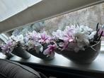 3 potten incl kunstbloemen te koop, Ophalen, Zo goed als nieuw, Binnen