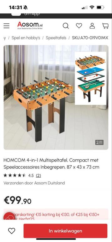 4-in-1 Speeltafel - Compact & Compleet beschikbaar voor biedingen