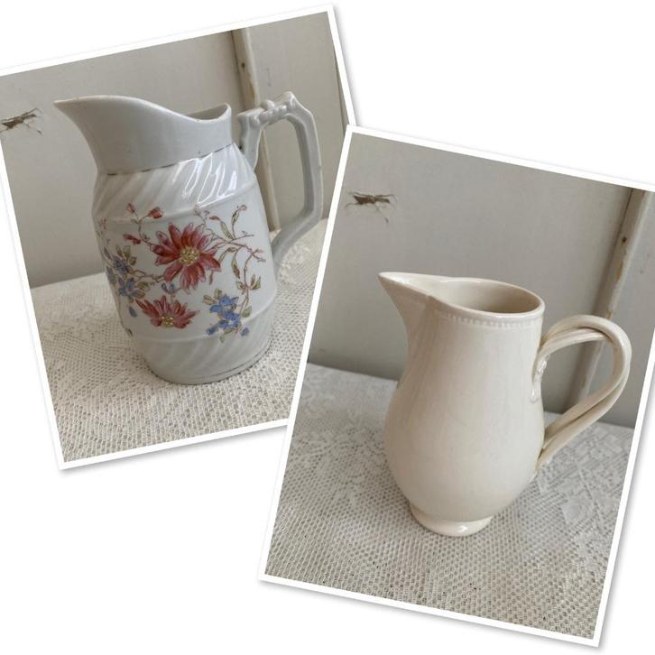 2x Brocante kannetje - melkkannetje / 1x wit, Antiek en Kunst, Antiek | Servies los, Ophalen of Verzenden