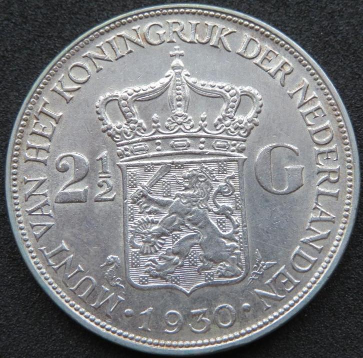 2,5 Gulden 1930, Postzegels en Munten, Munten | Nederland, Losse munt, 2½ gulden, Koningin Wilhelmina, Zilver, Verzenden