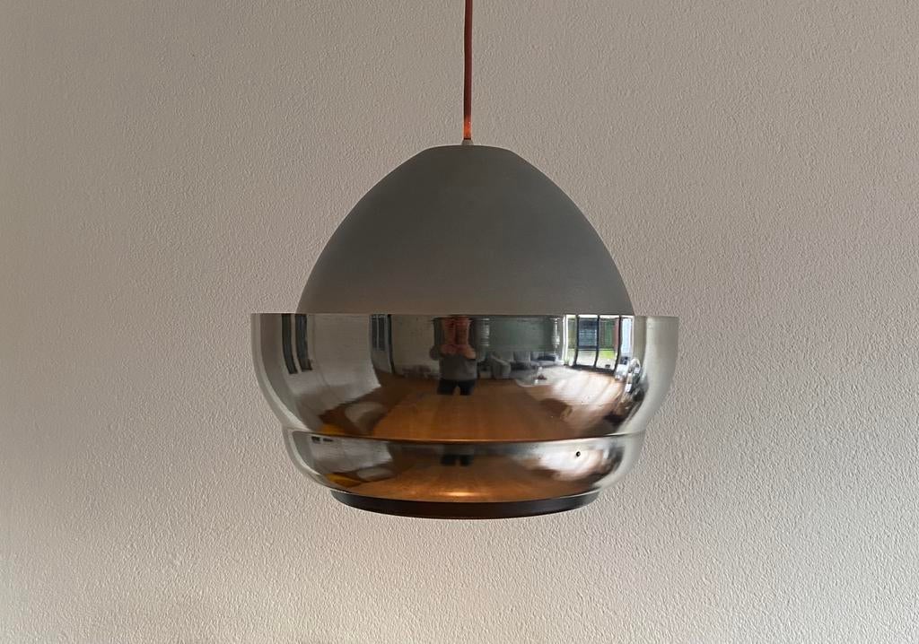 Vintage hanglamp 70’s (2X), Gebruikt, Ophalen of Verzenden, Space-age/ art deco, Glas