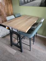 Massief eiken bartafel + 4 barstoelen, industrieel, verstelb, Huis en Inrichting, Tafels | Eettafels, Ophalen, 100 tot 150 cm