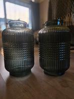 2 Groen/Blauwe Windlichten, Ophalen, Zo goed als nieuw, Groen, Kandelaar