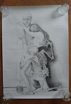 Potloodtekening op papier: dokter, dood en vrouw., Antiek en Kunst, Ophalen of Verzenden