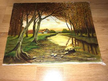 Vintage schilderij (40x50cm) Rivierlandschap / A. Hofman '88 beschikbaar voor biedingen