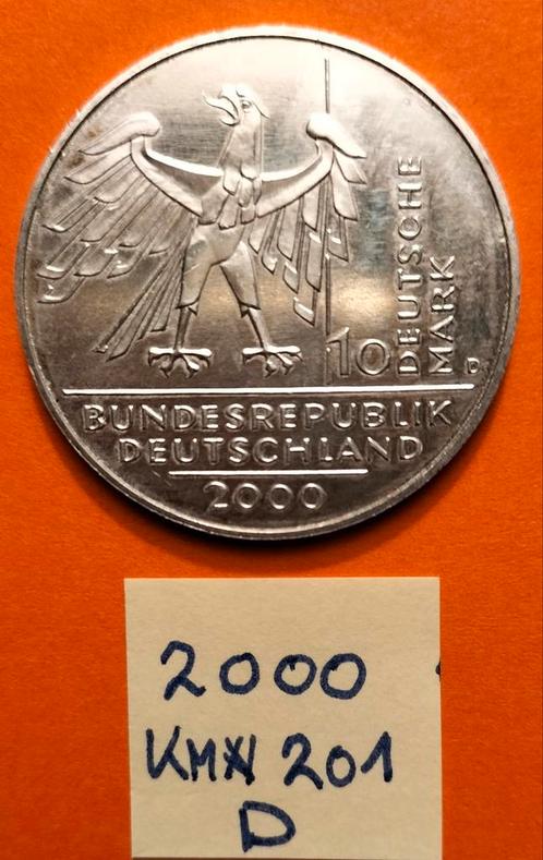 2000 10 Mark 10 Jahre D. Einheit KM#201D 925/1000 Zilver., Postzegels en Munten, Munten | Europa | Niet-Euromunten, Losse munt