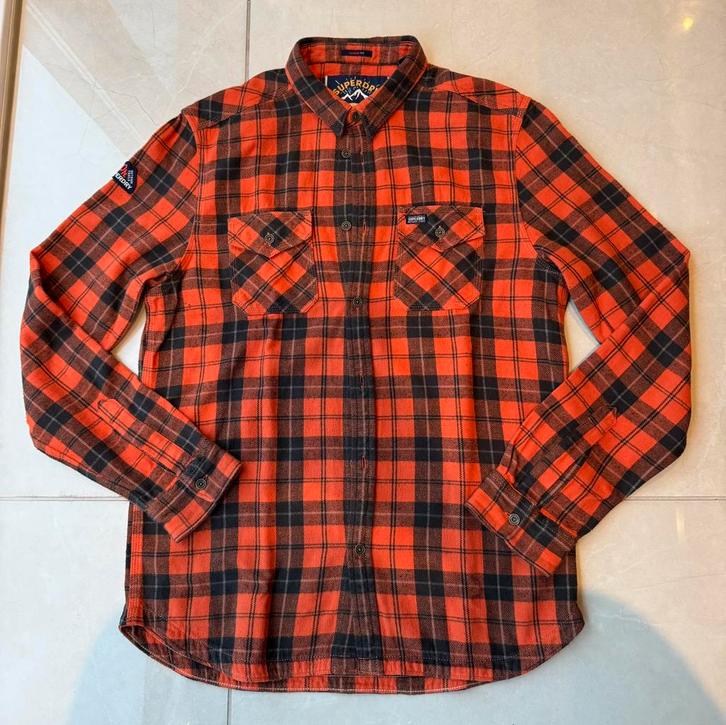 Superdry katoenen houthakkersoverhemd lange mouwen XL oranje, Kleding | Heren, Overhemden, Zo goed als nieuw, Halswijdte 43/44 (XL)