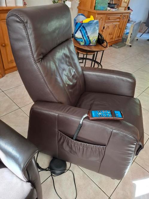 Donkerbruine lederen sta op stoel, Huis en Inrichting, Fauteuils, Gebruikt, Leer, 75 tot 100 cm, 75 tot 100 cm, Ophalen