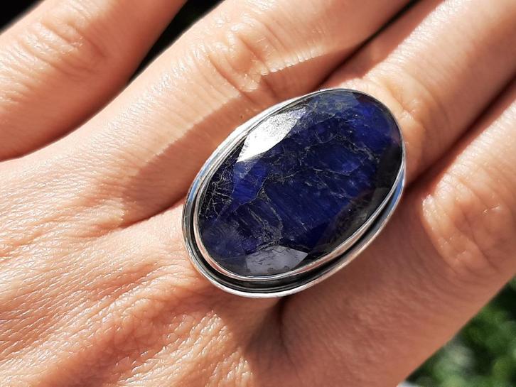 Vanoli 925 zilveren ring met ruwe saffier maat 18,75, Sieraden, Tassen en Uiterlijk, Ringen, Nieuw, Dame, 18 tot 19, Blauw, Zilver