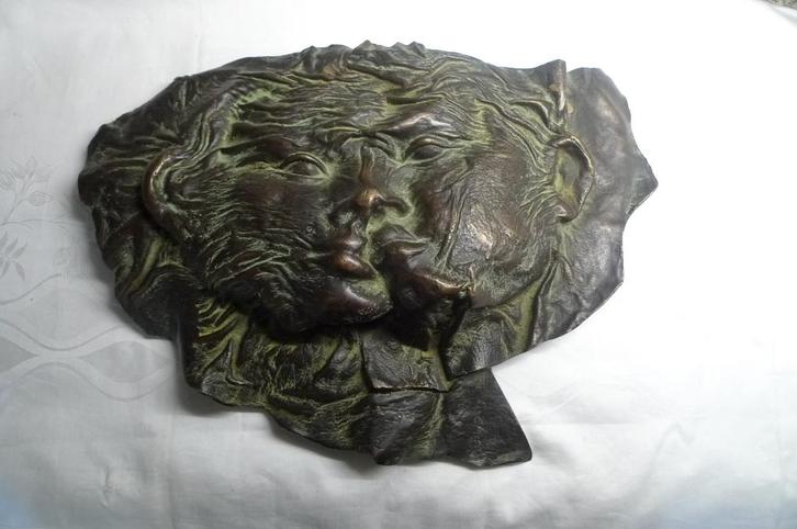 franse beeld plaquette van moeder kind gesigneerd., Antiek en Kunst, Kunst | Beelden en Houtsnijwerken, Ophalen of Verzenden