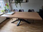 Eiken eettafel, 220x100cm met metalen kruispoot, Ophalen, 100 tot 150 cm, Eikenhout, 200 cm of meer