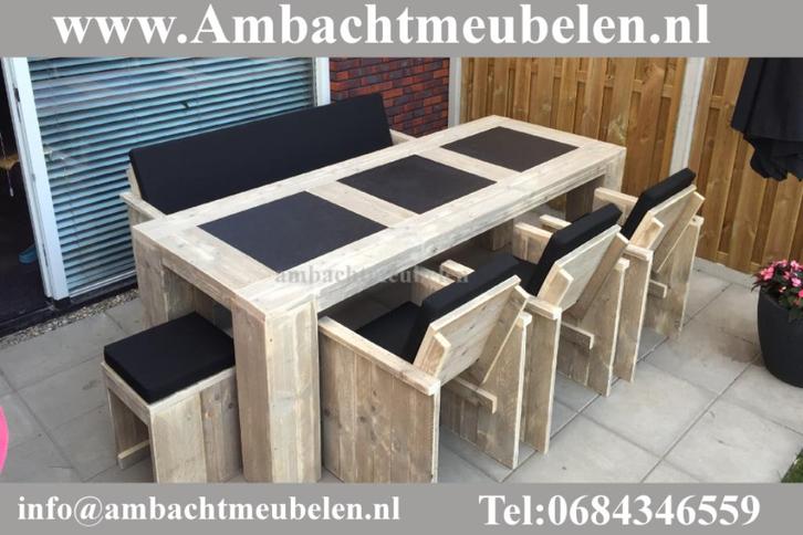 steigerhout Tuinset Tuintafel Stoelen + Bank SHOWROOM OPEN, Tuin en Terras, Tuinsets en Loungesets, Nieuw, Tuinset, Steigerhout