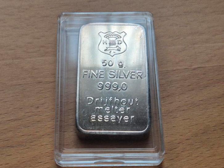Drijfhout: 50 gram vintage zilverbaar. In zeer goede staat!, Postzegels en Munten, Edelmetalen en Baren, Zilver, Ophalen of Verzenden
