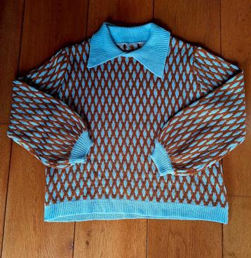 Vintage trui lichtblauw/rood ruit col warm winter wybertruit beschikbaar voor biedingen
