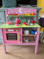 Roze Speelkeukentje van hout met eten en pannetjes, Gebruikt, Ophalen of Verzenden, Speelkeuken, Hout