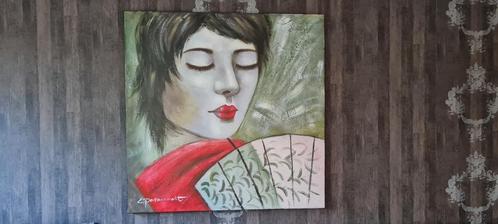 schilderij Chineese vrouw L.Paramount, Antiek en Kunst, Kunst | Schilderijen | Modern, Ophalen