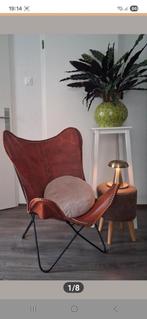Vlinderstoel Leer Fauteuil, Huis en Inrichting, Fauteuils, Ophalen of Verzenden, Gebruikt, Leer