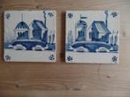 2 oude tegeltjes apart huis met schepen, Antiek en Kunst, Ophalen of Verzenden