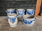 Oude aardewerk potten met blauwe decoratie (5 stuks), Antiek en Kunst, Antiek | Keramiek en Aardewerk, Ophalen of Verzenden