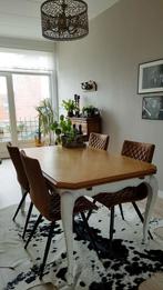 Vintage brocante landelijk Queen Anne uitschuifbare eettafel, Ophalen, 50 tot 100 cm, Zo goed als nieuw, Vijf personen of meer