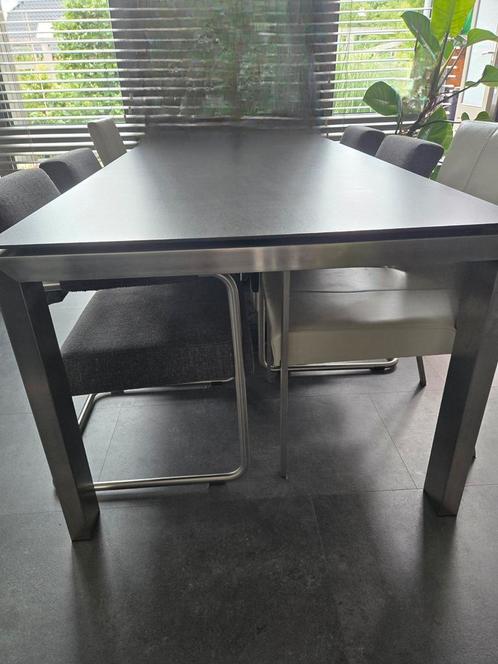 Design eetkamertafel rvs uitschuifbaar keramiek blad, Huis en Inrichting, Tafels | Eettafels, Zo goed als nieuw, 50 tot 100 cm