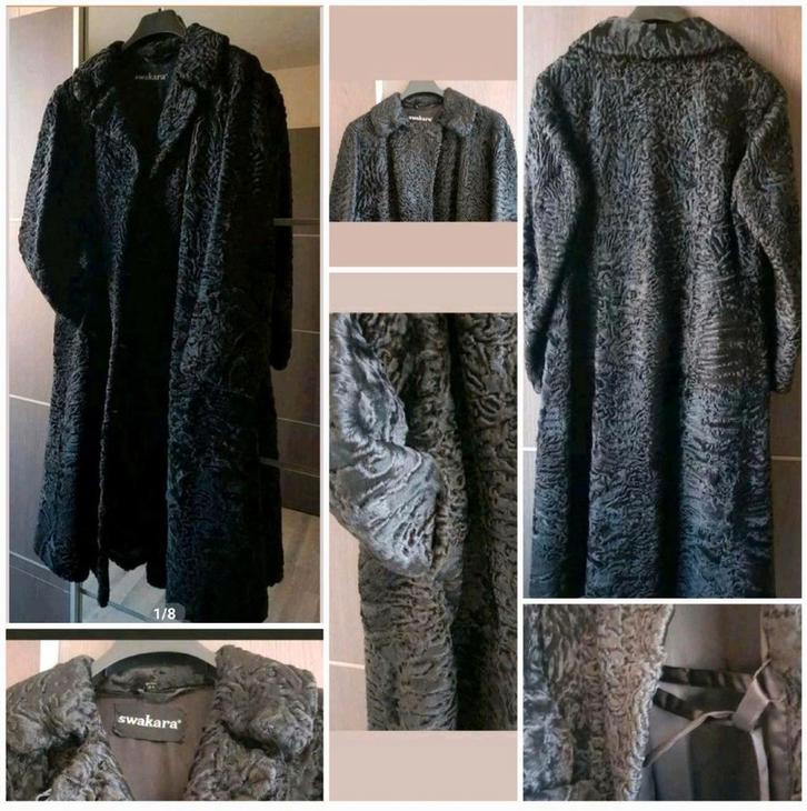 Bont Persianer lange jas, diep zwart.  Maat 44. Vintage, Kleding | Dames, Jassen | Winter, Ophalen of Verzenden