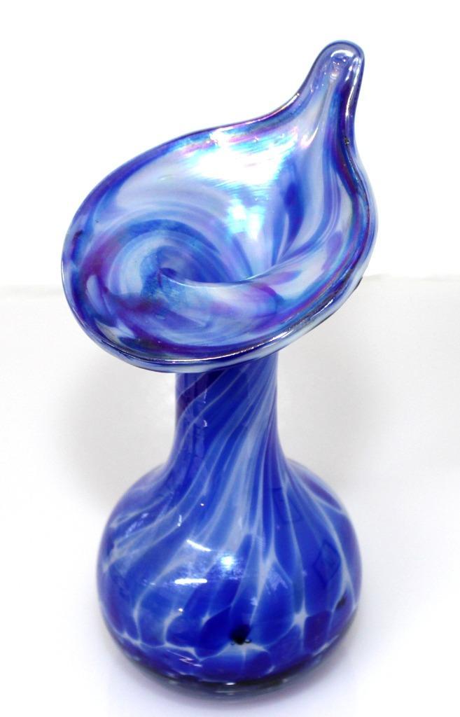 Schitterende Blauw Iriserende Jack In The Pulpit Vaas, Antiek en Kunst, Antiek | Glas en Kristal, Verzenden