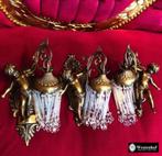 3 Wandlampen antiek barok engelen beelden brons met kristal, Antiek en Kunst, Ophalen of Verzenden