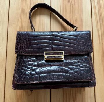 Vintage handtas + portemonnee - Bruin leer krokodillen beschikbaar voor biedingen