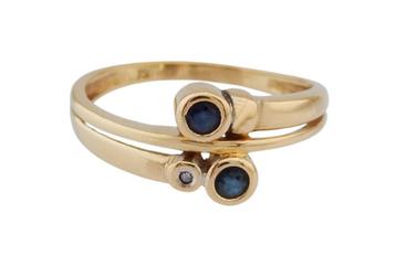 18 karaat Gouden Damesring Ring Diamantje en Saffieren M18.5 beschikbaar voor biedingen