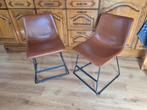 2 industrieel leren eetkamerstoelen, kleur cognac bruin, Huis en Inrichting, Stoelen, Ophalen, Gebruikt, Twee, Bruin