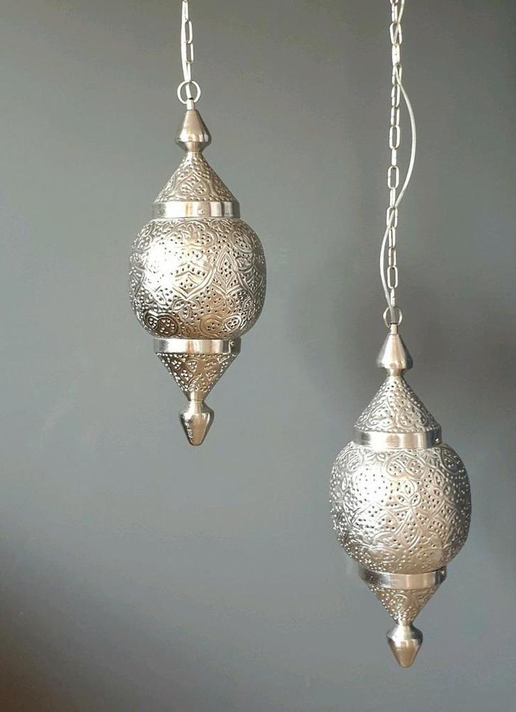 Oosterse lampen - set van 2 stuks zilver, Huis en Inrichting, Lampen | Hanglampen, Nieuw, Minder dan 50 cm, Ophalen