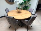 Ronde tafel met 5 draaibare velvet stoelen., Huis en Inrichting, Tafels | Eettafels, Ophalen, 100 tot 150 cm, 150 tot 200 cm, Rond
