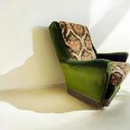 Vintage mosgroene fauteuil / eenzit, Ophalen, Gebruikt, 75 tot 100 cm