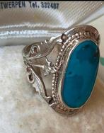 Ring Grote Turkooise Steen Israël Zilver Uniek, Gebruikt, Blauw, Ophalen of Verzenden, Kleiner dan 17