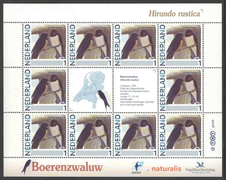 Postzegels Vogels in Nederland: Boerenzwaluw, Postzegels en Munten, Postzegels | Nederland, Postfris, Na 1940, Ophalen of Verzenden